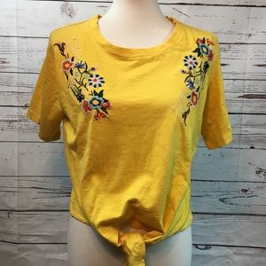 Yellow Crop Top embroidered floral print